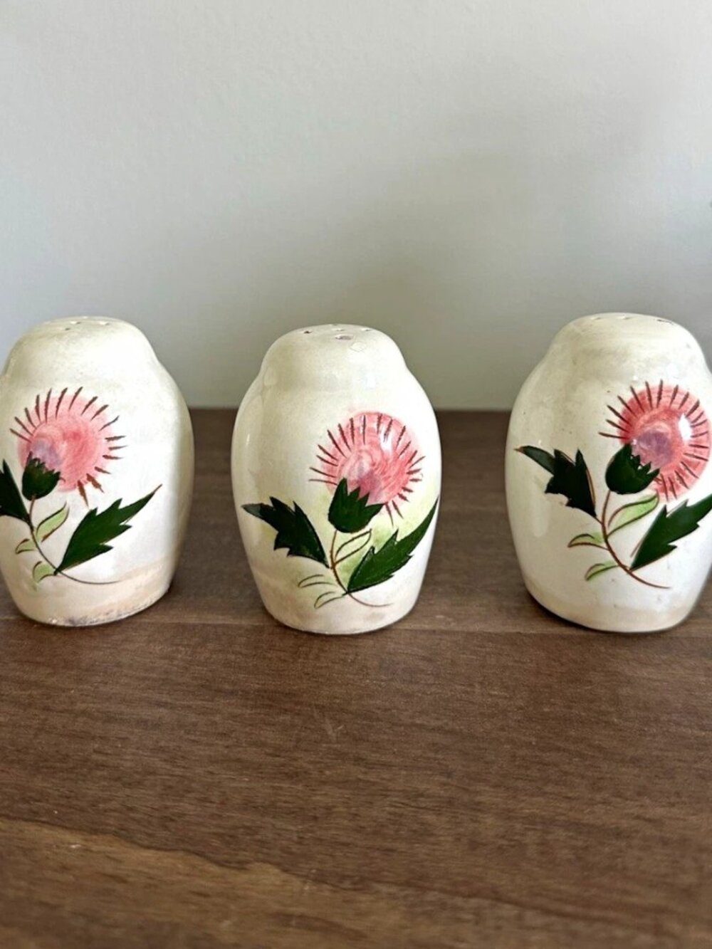Stangl Thistle Ceramic Floral Salt & Pepper Shakers Set of 3